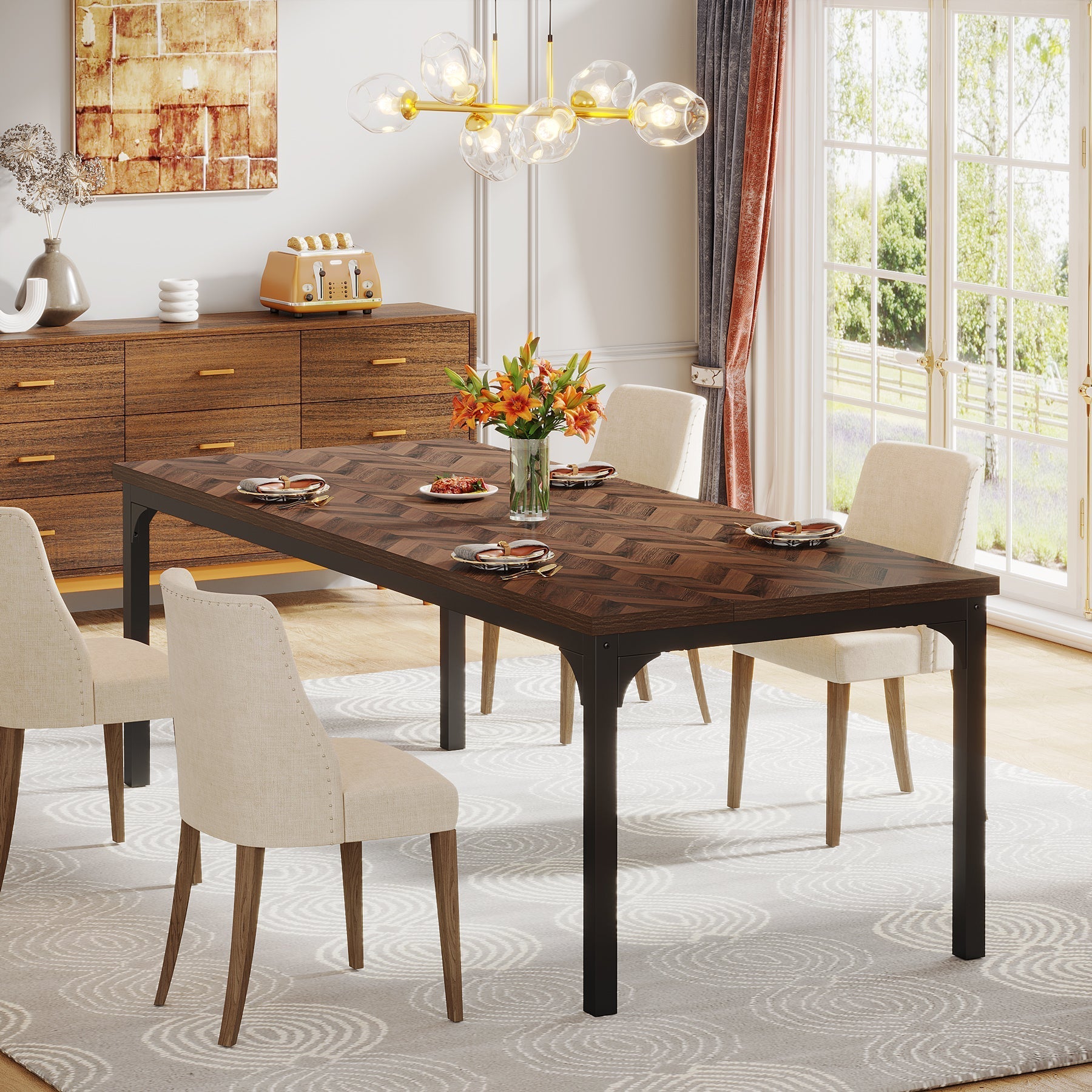 Wood Dining Table, 70.9" Farmhouse Kitchen Dinner Table for 6-8 Tribesigns